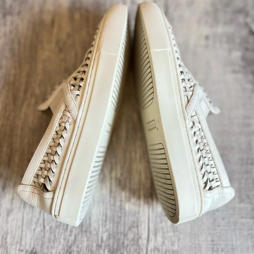 Tory Burch Woven Leather Slip-On Sneakers in Cream Size 5.5